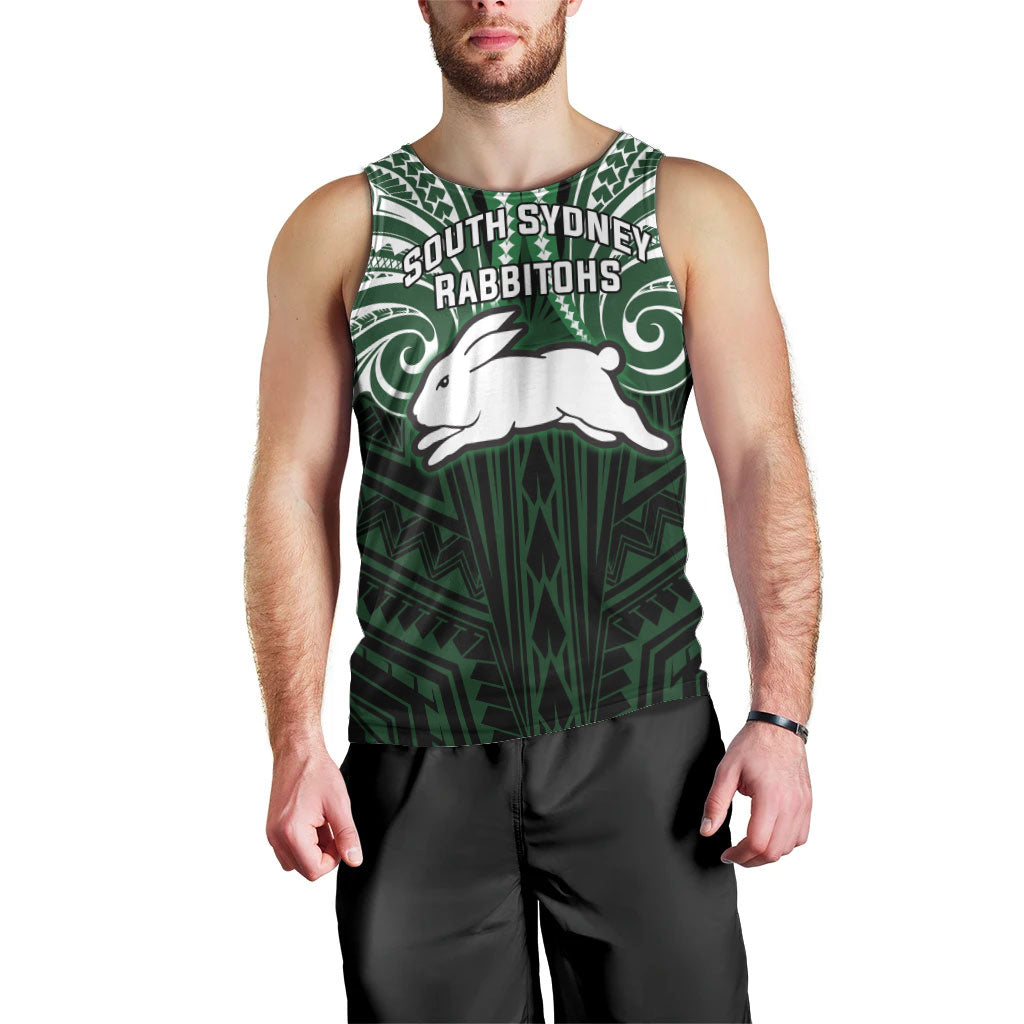 Custom South Sydney Rabbitohs Rugby Men Tank Top Rabbit Warrior Polynesia Islander Rugby Mascot