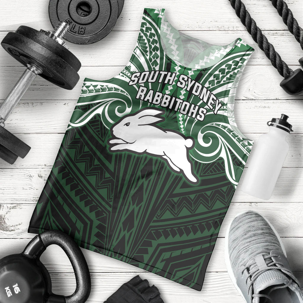 Custom South Sydney Rabbitohs Rugby Men Tank Top Rabbit Warrior Polynesia Islander Rugby Mascot