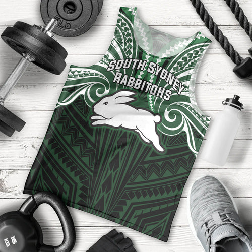 Custom South Sydney Rabbitohs Rugby Men Tank Top Rabbit Warrior Polynesia Islander Rugby Mascot