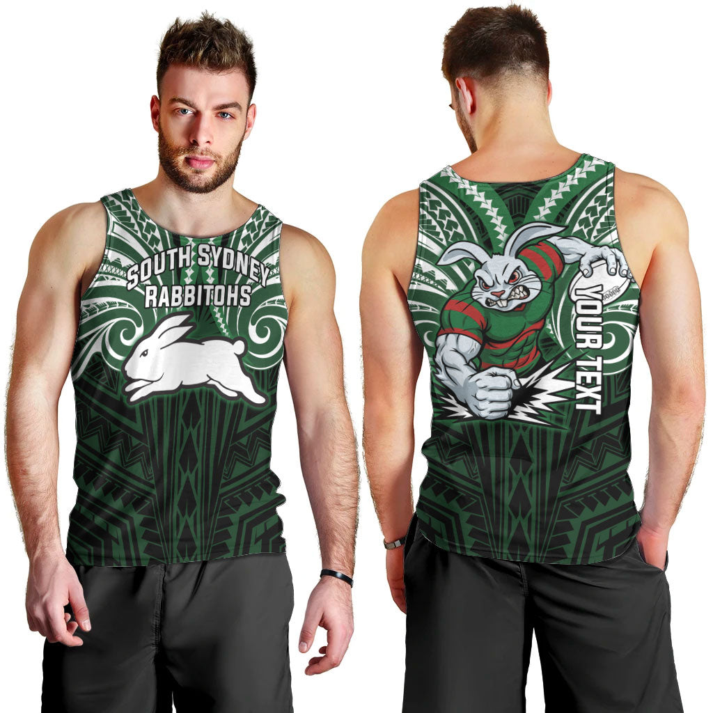Custom South Sydney Rabbitohs Rugby Men Tank Top Rabbit Warrior Polynesia Islander Rugby Mascot