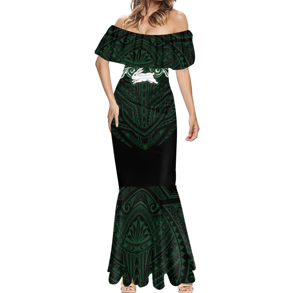 Custom South Sydney Rabbitohs Rugby Mermaid Dress Rabbit Warrior Polynesia Islander Rugby Mascot