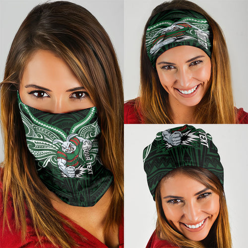 Custom South Sydney Rabbitohs Rugby Neck Gaiter Rabbit Warrior Polynesia Islander Rugby Mascot