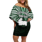 Custom South Sydney Rabbitohs Rugby Off Shoulder Short Dress Rabbit Warrior Polynesia Islander Rugby Mascot