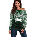 Custom South Sydney Rabbitohs Rugby Off Shoulder Sweater Rabbit Warrior Polynesia Islander Rugby Mascot