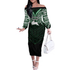 Custom South Sydney Rabbitohs Rugby Off The Shoulder Long Sleeve Dress Rabbit Warrior Polynesia Islander Rugby Mascot