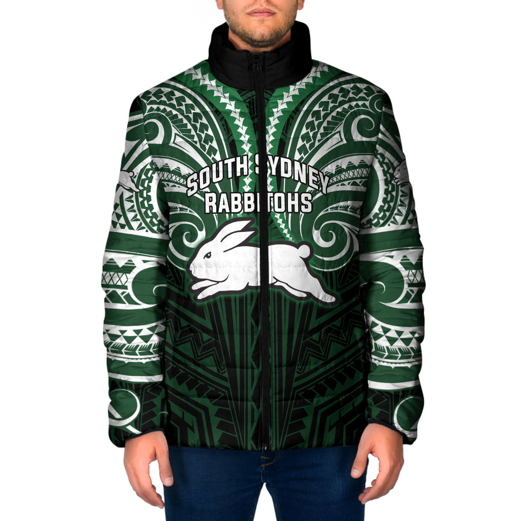 Custom South Sydney Rabbitohs Rugby Padded Jacket Rabbit Warrior Polynesia Islander Rugby Mascot