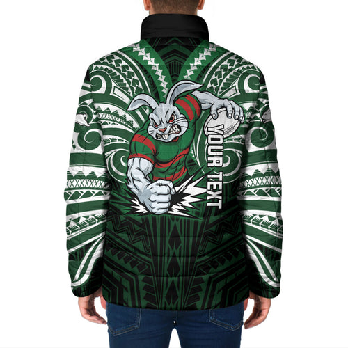 Custom South Sydney Rabbitohs Rugby Padded Jacket Rabbit Warrior Polynesia Islander Rugby Mascot