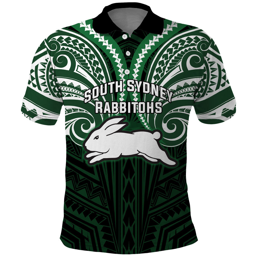 Custom South Sydney Rabbitohs Rugby Polo Shirt Rabbit Warrior Polynesia Islander Rugby Mascot
