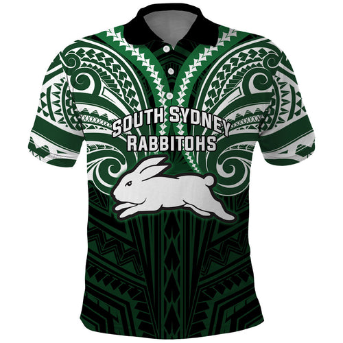 Custom South Sydney Rabbitohs Rugby Polo Shirt Rabbit Warrior Polynesia Islander Rugby Mascot