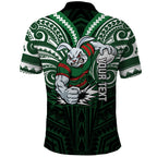 Custom South Sydney Rabbitohs Rugby Polo Shirt Rabbit Warrior Polynesia Islander Rugby Mascot