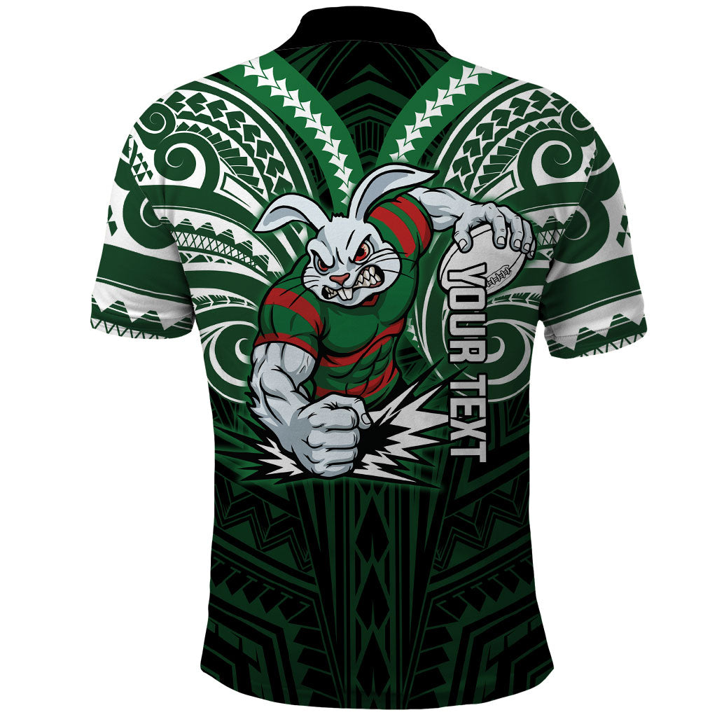 Custom South Sydney Rabbitohs Rugby Polo Shirt Rabbit Warrior Polynesia Islander Rugby Mascot