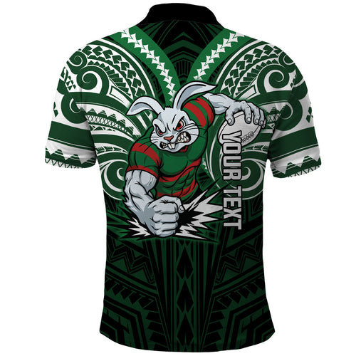 Custom South Sydney Rabbitohs Rugby Polo Shirt Rabbit Warrior Polynesia Islander Rugby Mascot