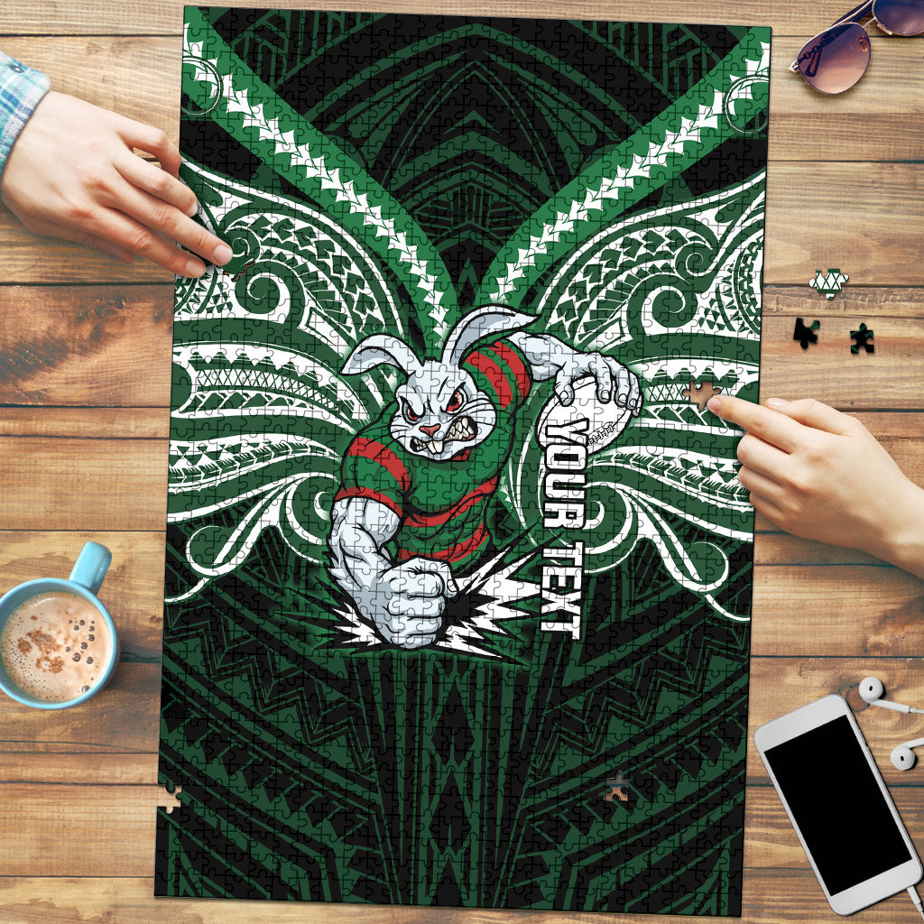 Custom South Sydney Rabbitohs Rugby Puzzle Rabbit Warrior Polynesia Islander Rugby Mascot