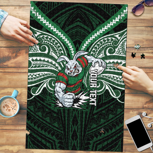 Custom South Sydney Rabbitohs Rugby Puzzle Rabbit Warrior Polynesia Islander Rugby Mascot