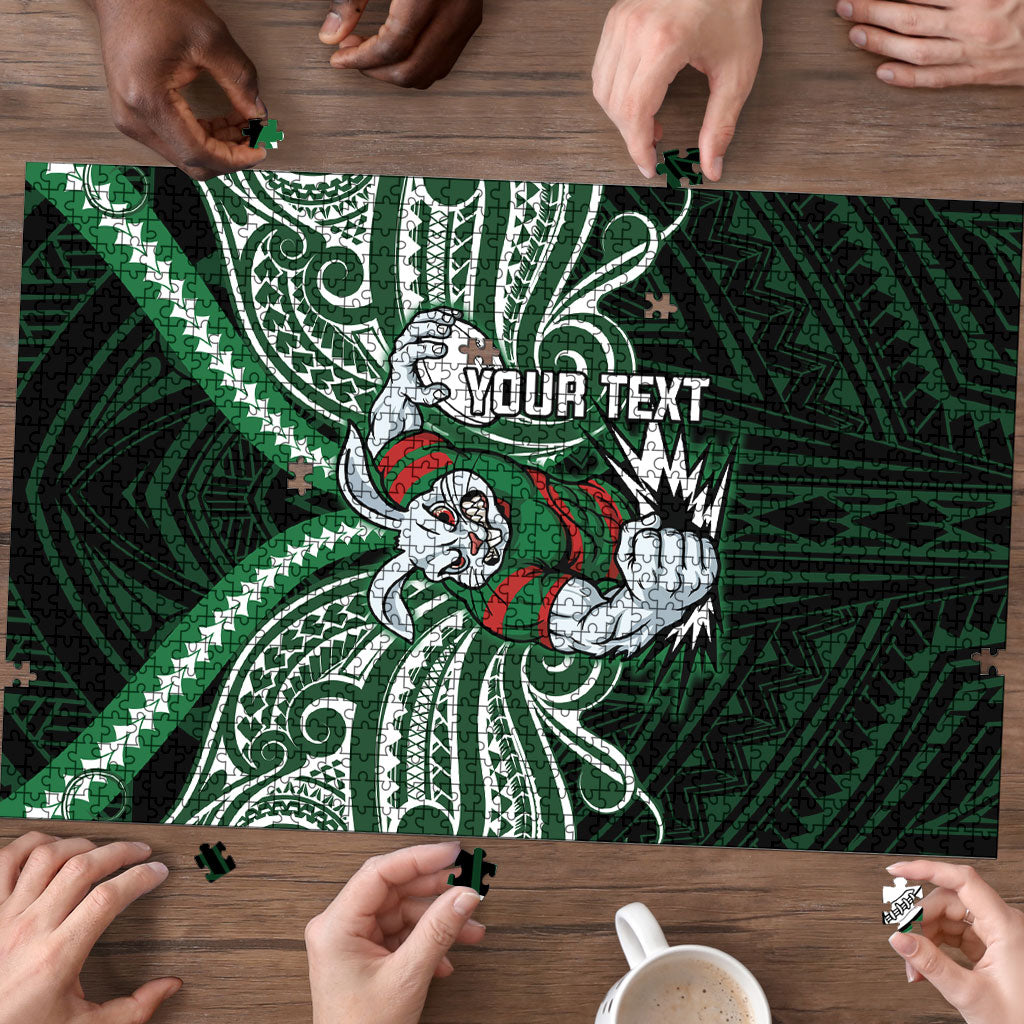 Custom South Sydney Rabbitohs Rugby Puzzle Rabbit Warrior Polynesia Islander Rugby Mascot