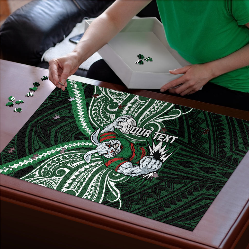 Custom South Sydney Rabbitohs Rugby Puzzle Rabbit Warrior Polynesia Islander Rugby Mascot