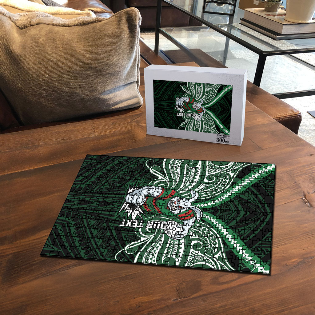 Custom South Sydney Rabbitohs Rugby Puzzle Rabbit Warrior Polynesia Islander Rugby Mascot