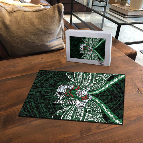 Custom South Sydney Rabbitohs Rugby Puzzle Rabbit Warrior Polynesia Islander Rugby Mascot