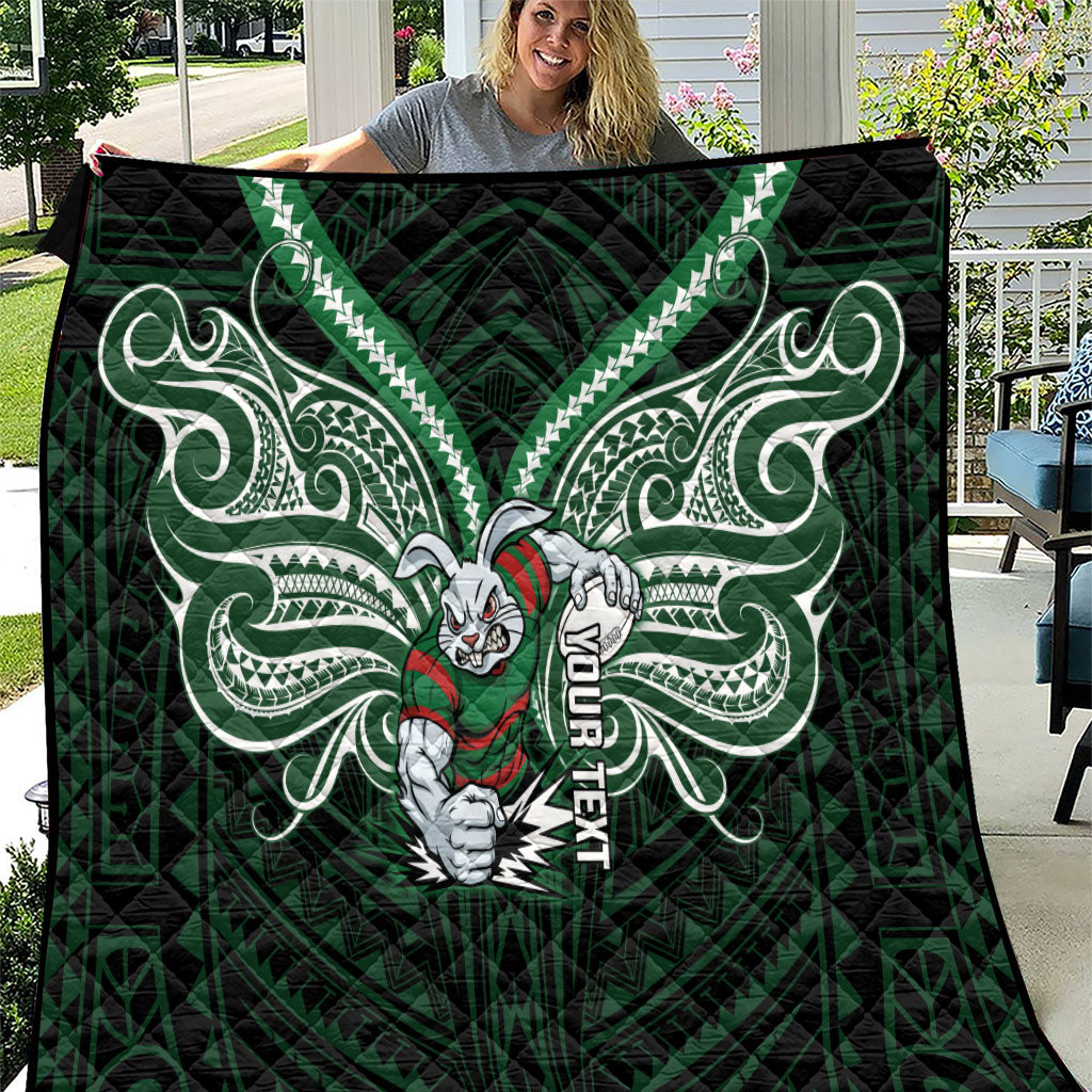 Custom South Sydney Rabbitohs Rugby Quilt Rabbit Warrior Polynesia Islander Rugby Mascot