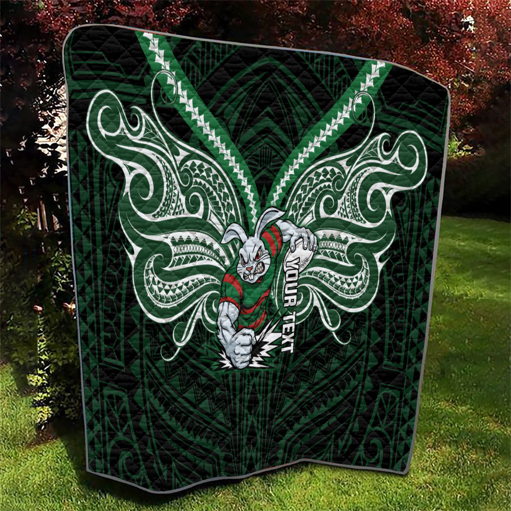 Custom South Sydney Rabbitohs Rugby Quilt Rabbit Warrior Polynesia Islander Rugby Mascot