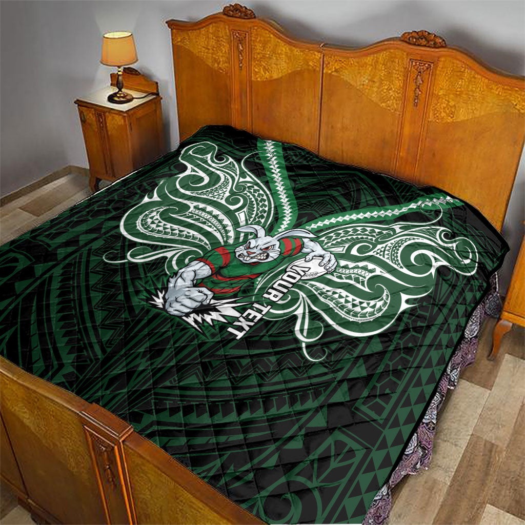 Custom South Sydney Rabbitohs Rugby Quilt Rabbit Warrior Polynesia Islander Rugby Mascot
