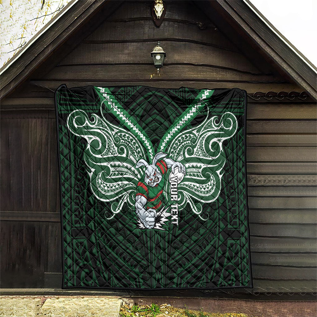 Custom South Sydney Rabbitohs Rugby Quilt Rabbit Warrior Polynesia Islander Rugby Mascot