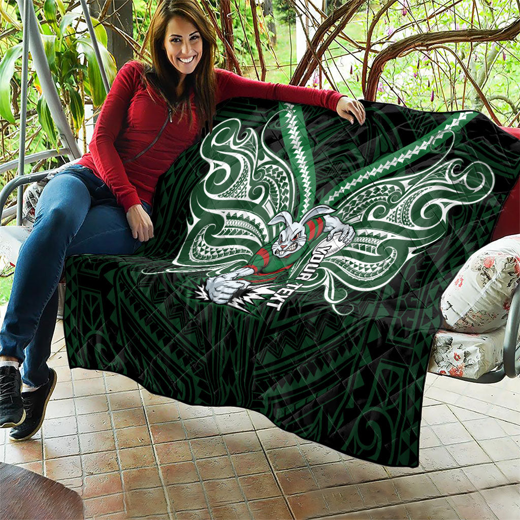 Custom South Sydney Rabbitohs Rugby Quilt Rabbit Warrior Polynesia Islander Rugby Mascot