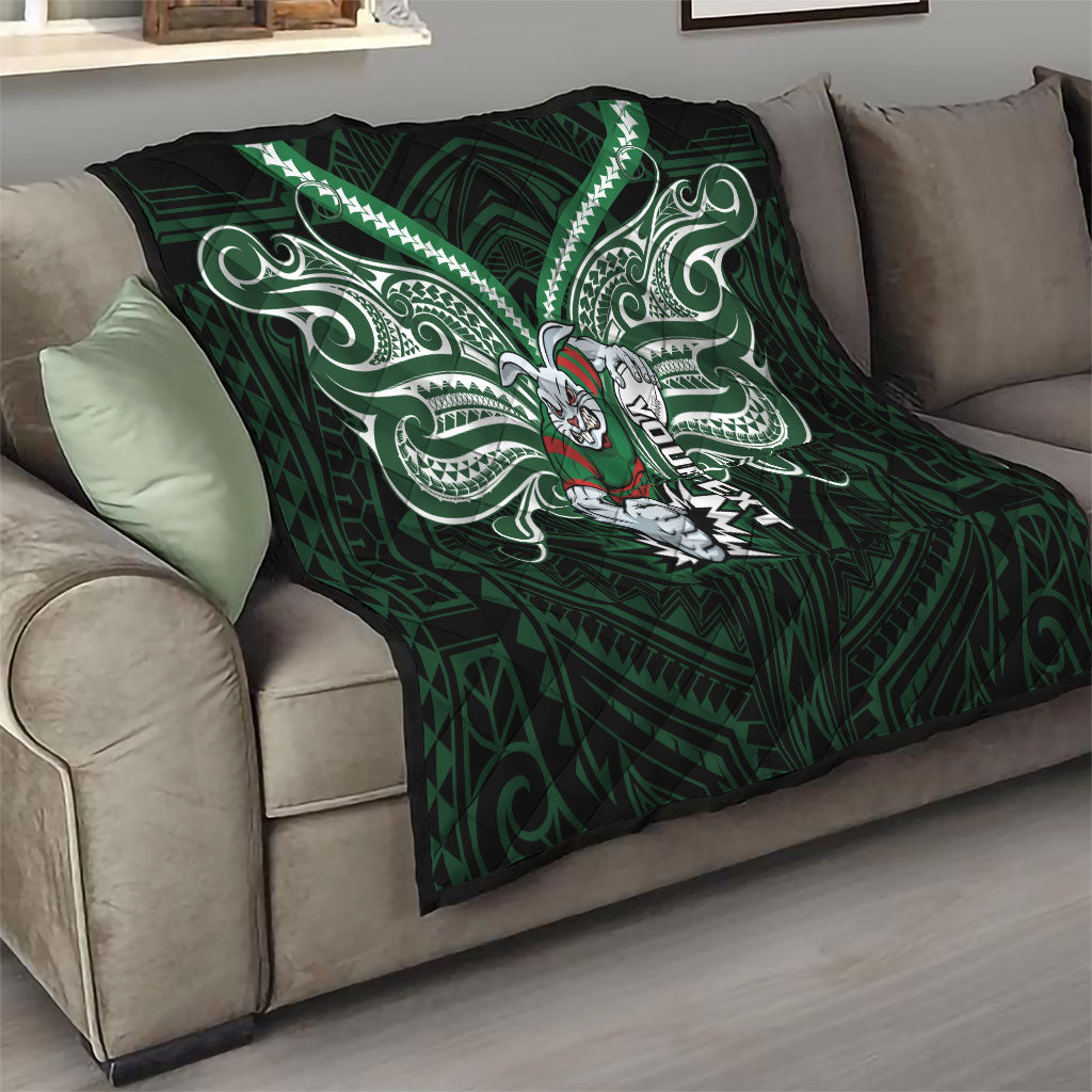 Custom South Sydney Rabbitohs Rugby Quilt Rabbit Warrior Polynesia Islander Rugby Mascot
