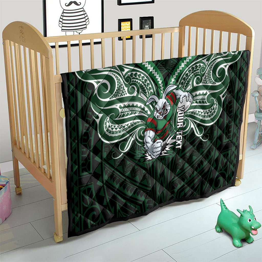 Custom South Sydney Rabbitohs Rugby Quilt Rabbit Warrior Polynesia Islander Rugby Mascot