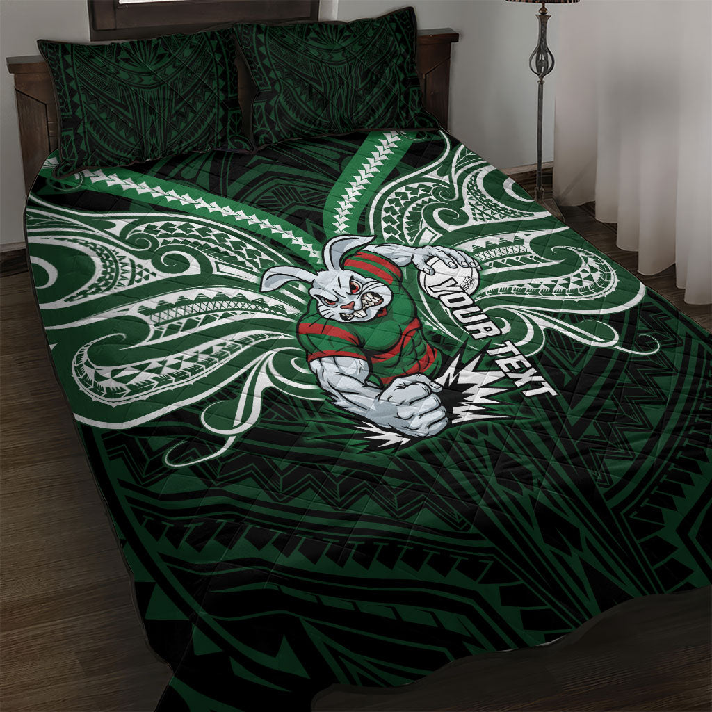 Custom South Sydney Rabbitohs Rugby Quilt Bed Set Rabbit Warrior Polynesia Islander Rugby Mascot
