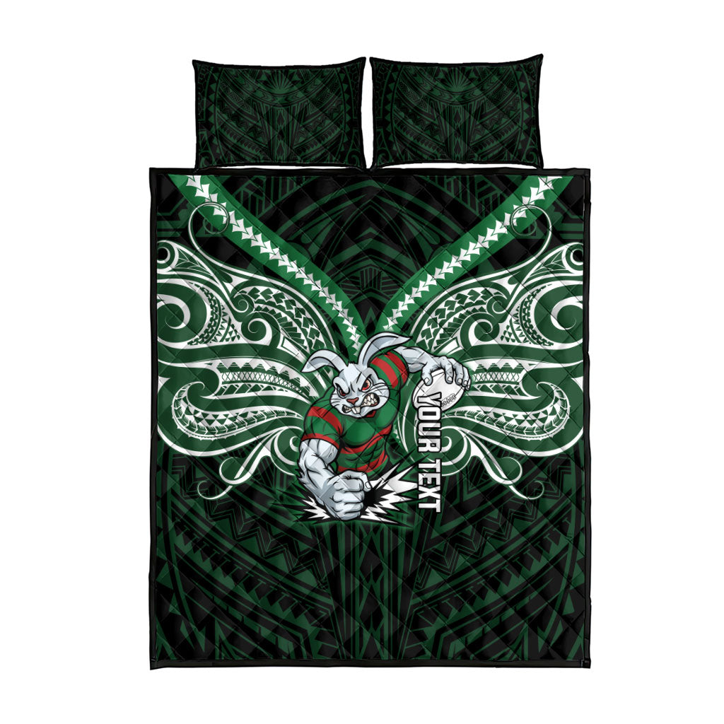 Custom South Sydney Rabbitohs Rugby Quilt Bed Set Rabbit Warrior Polynesia Islander Rugby Mascot