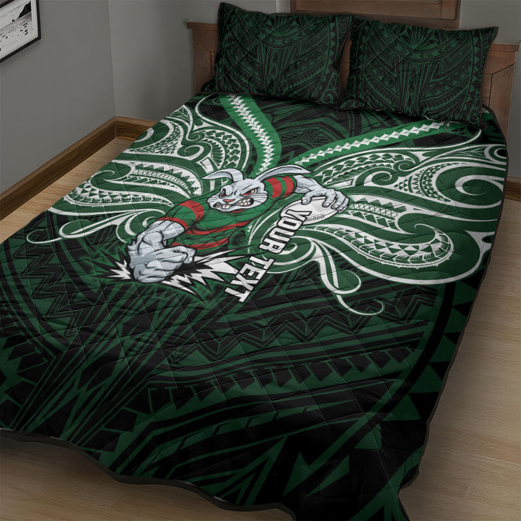 Custom South Sydney Rabbitohs Rugby Quilt Bed Set Rabbit Warrior Polynesia Islander Rugby Mascot