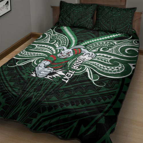 Custom South Sydney Rabbitohs Rugby Quilt Bed Set Rabbit Warrior Polynesia Islander Rugby Mascot