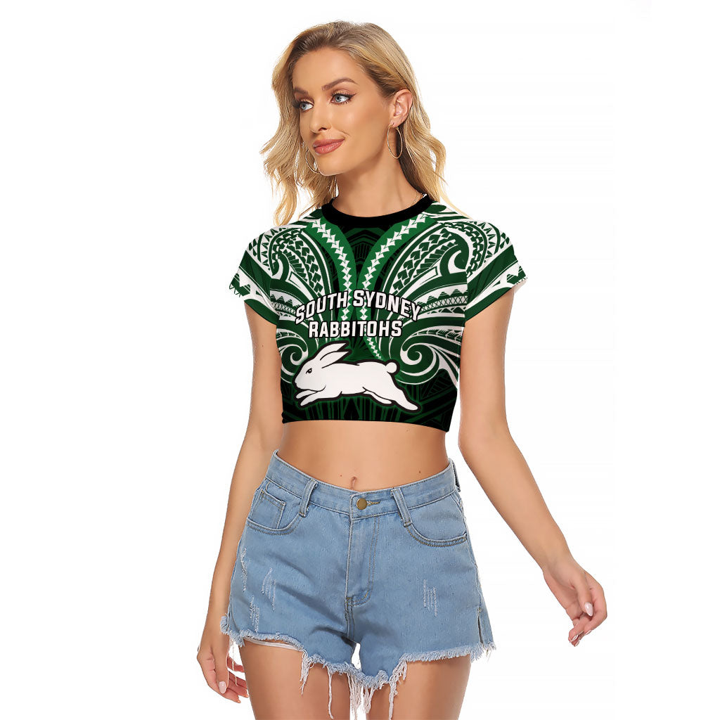 Custom South Sydney Rabbitohs Rugby Raglan Cropped T Shirt Rabbit Warrior Polynesia Islander Rugby Mascot