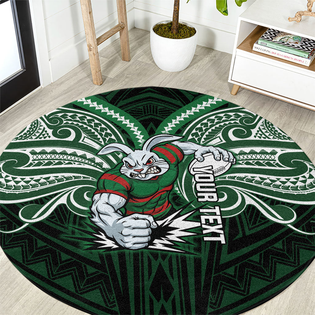 Custom South Sydney Rabbitohs Rugby Round Carpet Rabbit Warrior Polynesia Islander Rugby Mascot