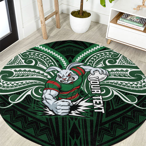 Custom South Sydney Rabbitohs Rugby Round Carpet Rabbit Warrior Polynesia Islander Rugby Mascot