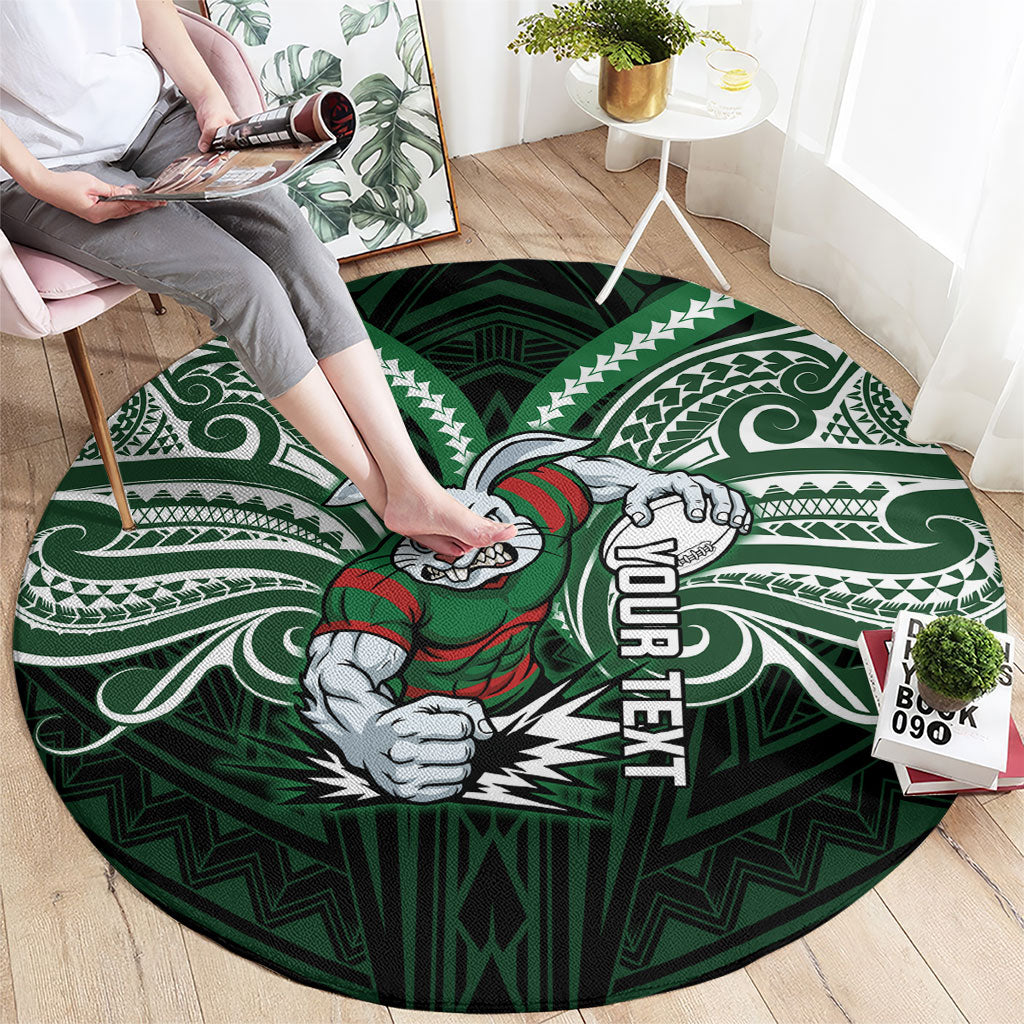 Custom South Sydney Rabbitohs Rugby Round Carpet Rabbit Warrior Polynesia Islander Rugby Mascot