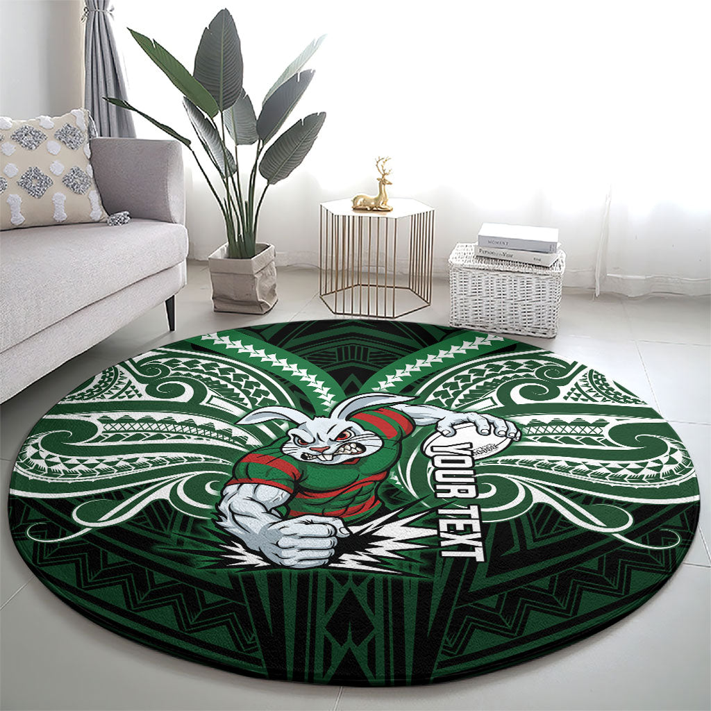 Custom South Sydney Rabbitohs Rugby Round Carpet Rabbit Warrior Polynesia Islander Rugby Mascot