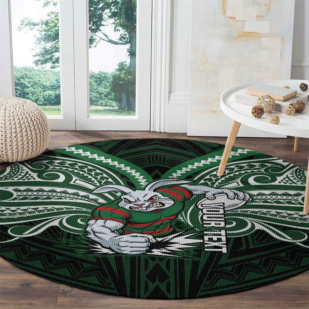Custom South Sydney Rabbitohs Rugby Round Carpet Rabbit Warrior Polynesia Islander Rugby Mascot