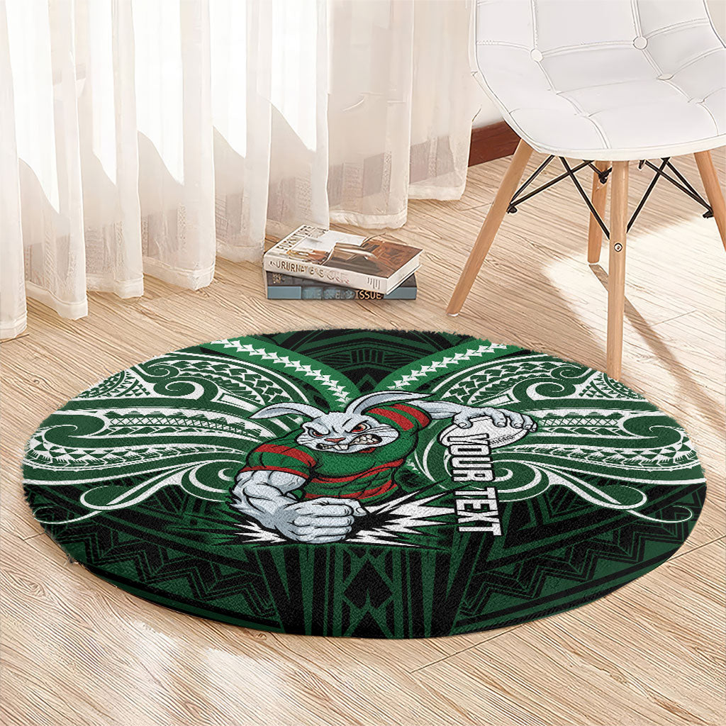 Custom South Sydney Rabbitohs Rugby Round Carpet Rabbit Warrior Polynesia Islander Rugby Mascot