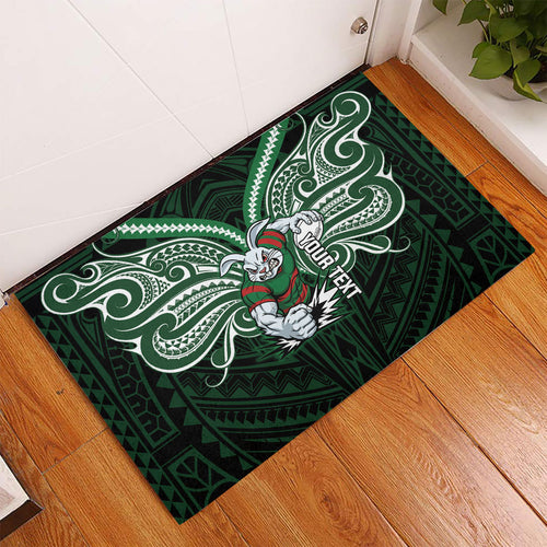 Custom South Sydney Rabbitohs Rugby Rubber Doormat Rabbit Warrior Polynesia Islander Rugby Mascot