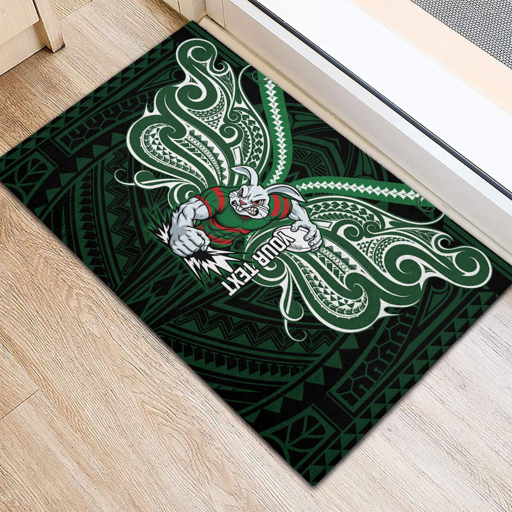 Custom South Sydney Rabbitohs Rugby Rubber Doormat Rabbit Warrior Polynesia Islander Rugby Mascot