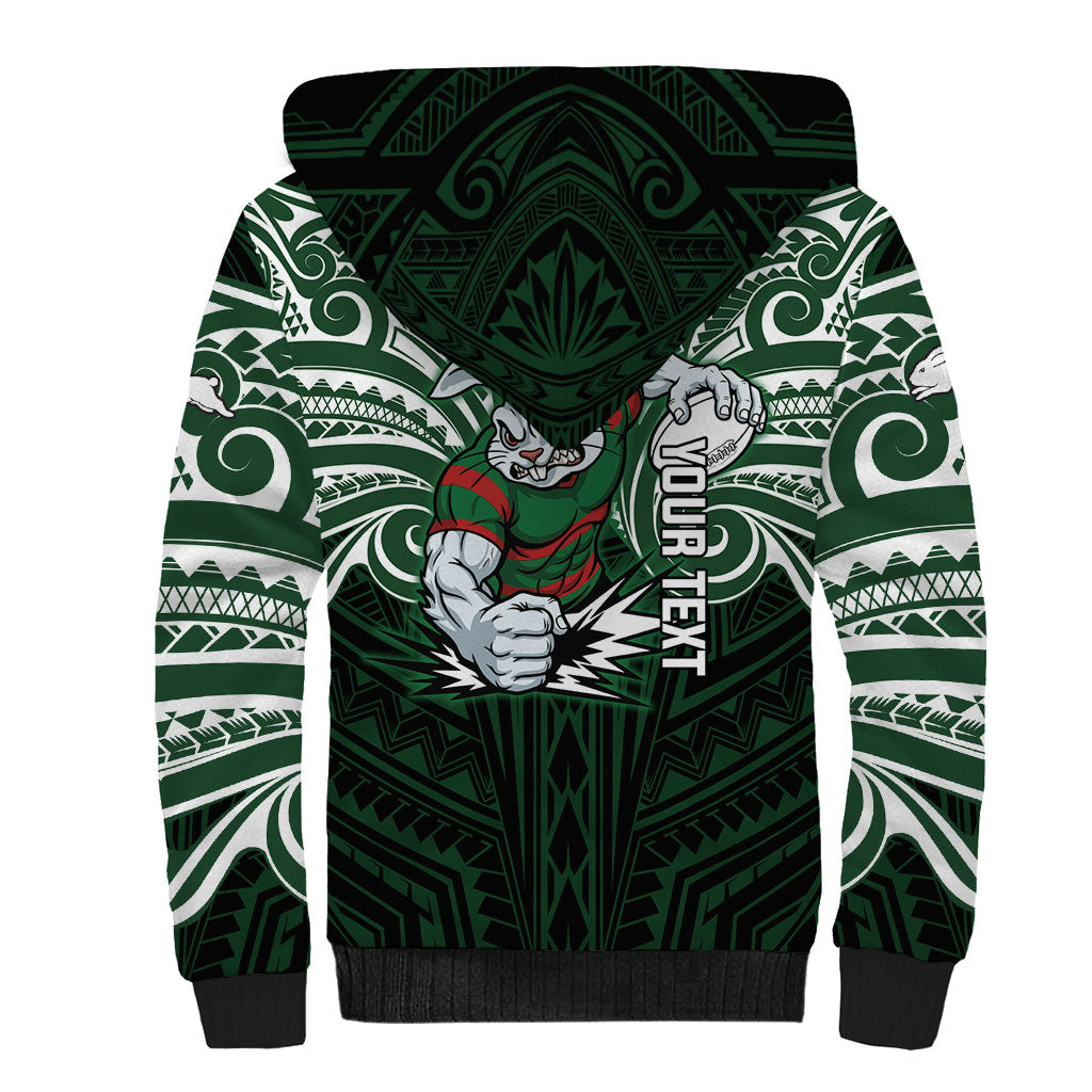 Custom South Sydney Rabbitohs Rugby Sherpa Hoodie Rabbit Warrior Polynesia Islander Rugby Mascot