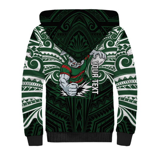 Custom South Sydney Rabbitohs Rugby Sherpa Hoodie Rabbit Warrior Polynesia Islander Rugby Mascot