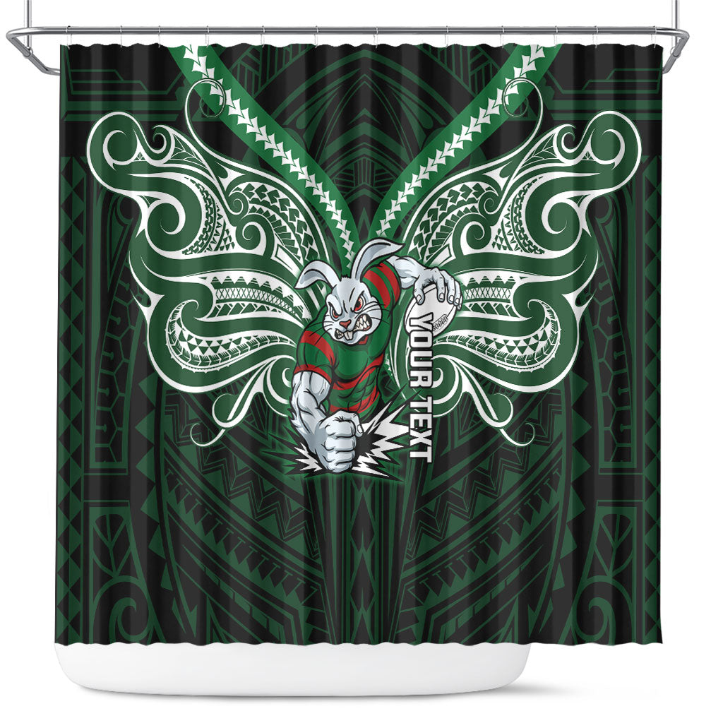 Custom South Sydney Rabbitohs Rugby Shower Curtain Rabbit Warrior Polynesia Islander Rugby Mascot