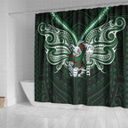 Custom South Sydney Rabbitohs Rugby Shower Curtain Rabbit Warrior Polynesia Islander Rugby Mascot