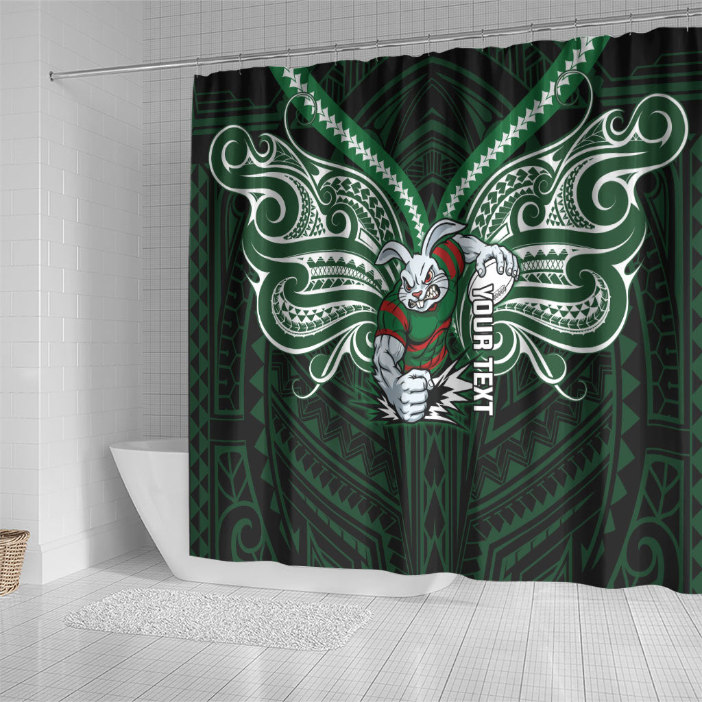 Custom South Sydney Rabbitohs Rugby Shower Curtain Rabbit Warrior Polynesia Islander Rugby Mascot