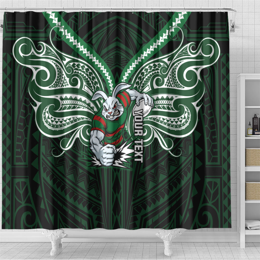 Custom South Sydney Rabbitohs Rugby Shower Curtain Rabbit Warrior Polynesia Islander Rugby Mascot