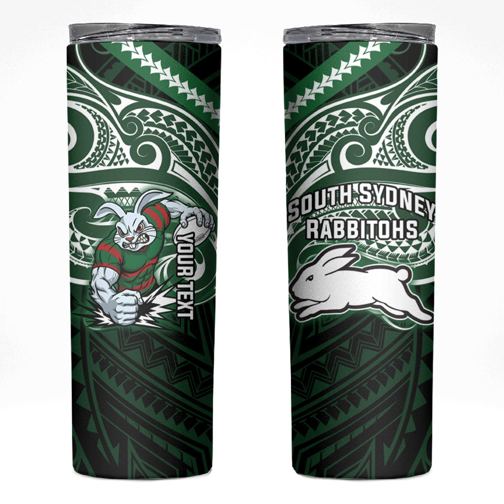 Custom South Sydney Rabbitohs Rugby Skinny Tumbler Rabbit Warrior Polynesia Islander Rugby Mascot