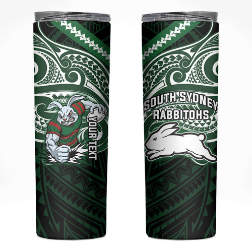 Custom South Sydney Rabbitohs Rugby Skinny Tumbler Rabbit Warrior Polynesia Islander Rugby Mascot